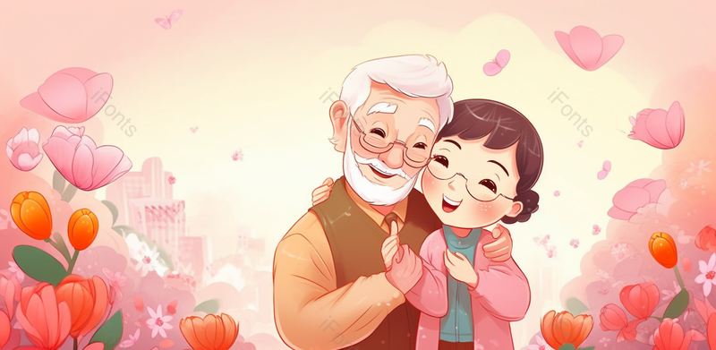 相拥的亲人粉色温馨花卉背景插画,插画/手绘图,插画/手绘图库,插画/手绘图下载,插画/手绘